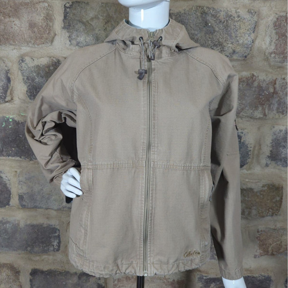 Cabela's‎ Jacket Cotton Ripstop Hooded Tan Full Zip Woman's Size Large Neutral - Picture 1 of 13